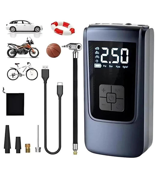 Valkyrie 150PSI 6000mAh Şarjlı Araba Top Bisiklet Hava Pompası LED Akıllı Powerbank