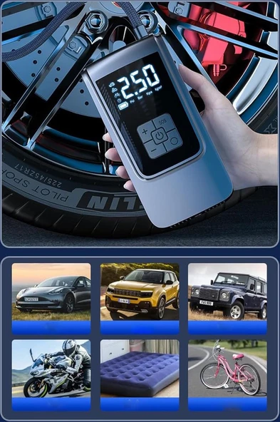 Valkyrie 150PSI 6000mAh Şarjlı Araba Top Bisiklet Hava Pompası LED Akıllı Powerbank - 7