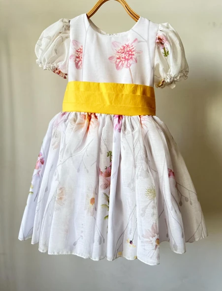 GALA kemeri sarı çiçekli çocuk elbise - 4