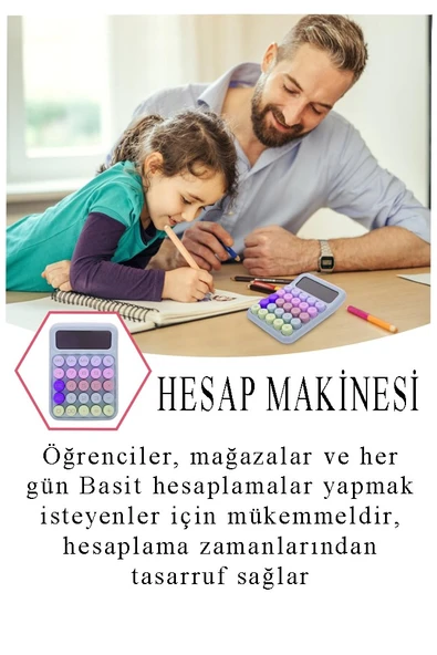 Hesap Makinesi Orta Boy Masaüstü 1 Adet 12 Haneli Yuvarlak Tuşlu Renkli Hesap Makinası 10x15 cm Renkli Büro Ofis Öğrenci - 3