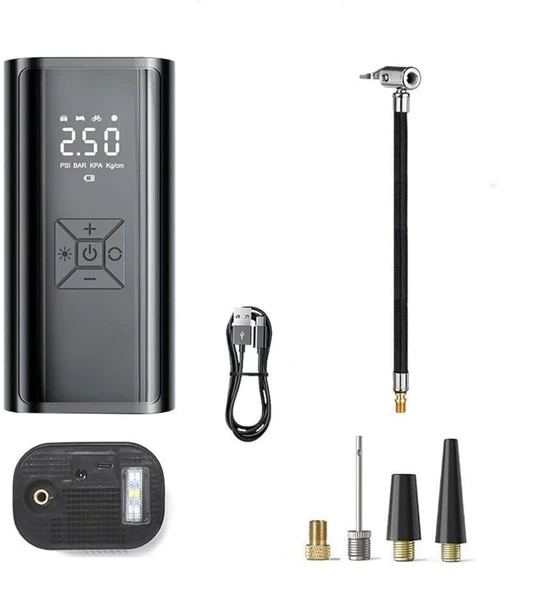Valkyrie 100W 6000mAh Şarjlı Araba Lastik Hava Pompası LED Işıklı Çok Amaçlı Bisiklet Yatak Top Pompası - 6