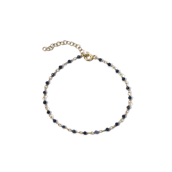 14 Ayar Altın Kaplama  Safir  Doğal Taşlı  El Yapımı Gümüş Bileklik - CBS00129 - Resim 2