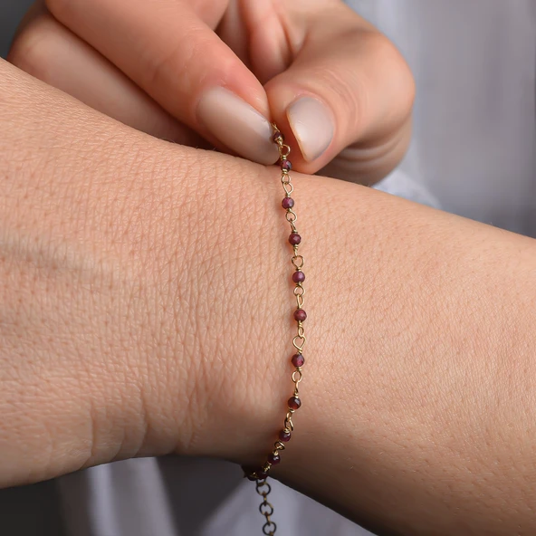 14 Ayar Altın Kaplama  Safir  Doğal Taşlı  El Yapımı Gümüş Bileklik - CBS00129 ürün görseli 1