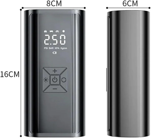 Valkyrie 100W 6000mAh Şarjlı Araba Lastik Hava Pompası LED Işıklı Çok Amaçlı Bisiklet Yatak Top Pompası - 9