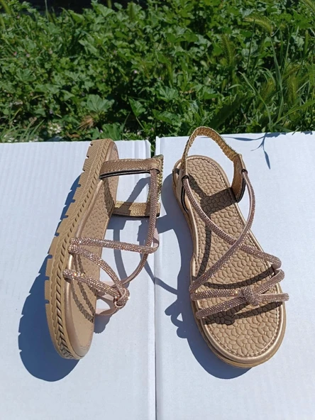 Sandalet Gümüş Taşlı Dore - Resim 3