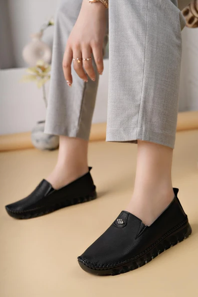 Ayakdaş Saraç Detaylı Şeffaf Taban Hakiki Deri Kadın Babet Ayakkabı - Resim 4