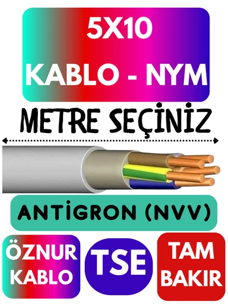 Öznur 5X10 ANTİGRON (NYM) Kablo (Gri) Metre Seçenekli