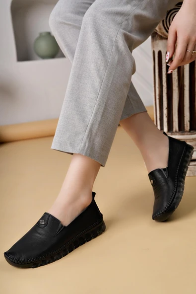 Ayakdaş Saraç Detaylı Şeffaf Taban Hakiki Deri Kadın Babet Ayakkabı - Resim 5