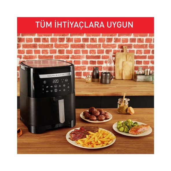 TEFAL EY8018 Easy Fry & Grill & XXL Yağsız Fritöz Airfryer, 6,5 Litre Kapasite, Hava ile Kızartma & Izgara, Siyah – 7211004776 - 7