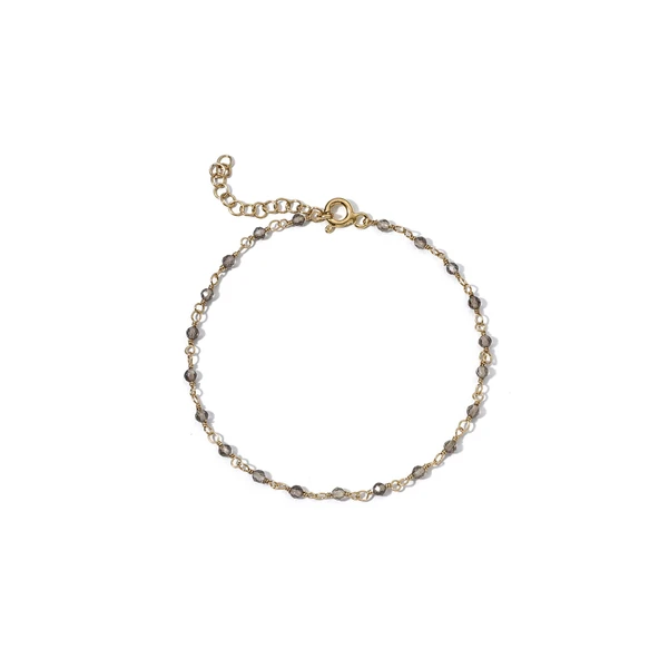 14 Ayar Altın Kaplama Duman Rengi Kuvars Doğal Taşlı El Yapımı Gümüş Bileklik - CBS00132 - Resim 2