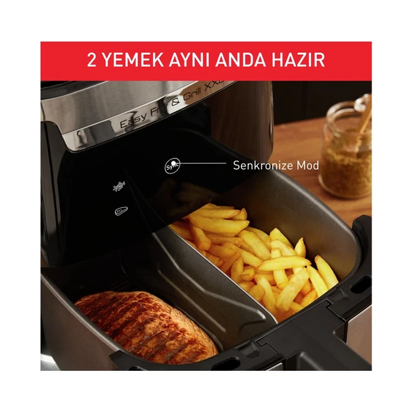 TEFAL EY8018 Easy Fry & Grill & XXL Yağsız Fritöz Airfryer, 6,5 Litre Kapasite, Hava ile Kızartma & Izgara, Siyah – 7211004776 - 5