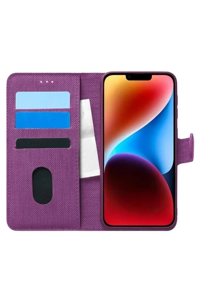 Samsung Galaxy A01 SM-A015F Uyumlu Kart ve Para Bölmeli Standlı Cüzdanlı Kılıf - Mor - 3