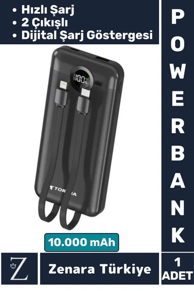 Kompakt Kamp Piknik Taşınabilir Şarj 2 Çıkış Dijital Şarj Göstergeli Hızlı Şarj 10.000 mAh POWERBANK