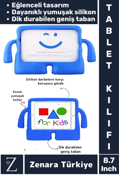 Apple Samsung Uyumlu Geniş Tabanlı Yumuşak Tutacaklı Tam Koruma Silikon Çocuk Tablet Kılıfı 8.7 Inch