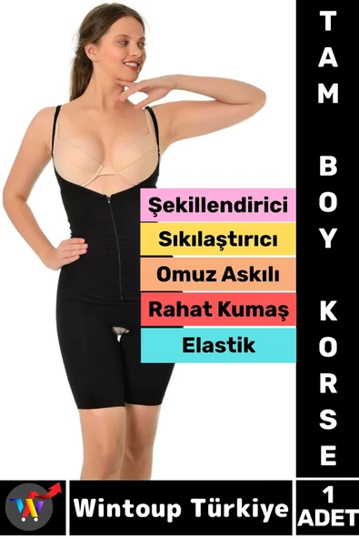 Özel Model Karın Bel Toparlayan Sıkılaştıran Çıkarılabilir Askılı Fermuarlı Ağraflı TAM BOY KORSE ürün görseli