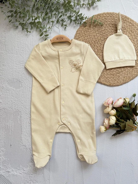 Şapkalı Organik Koala Detaylı Çıt Çıtlı Tulum - 3