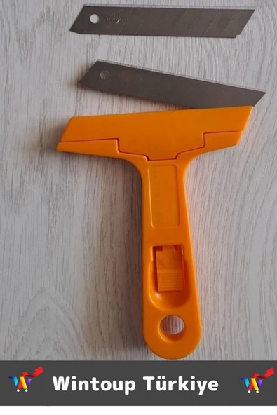 Ergonomik Keskin Çok Amaçlı Yer Buz Cam İnşaat Kalıntı Silikon Tortu Kazıyıcı 2 Yedek Bıçak Hediyeli - 3