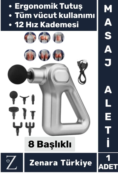 Ergonomik Kol Bacak Sırt Bel Yüksek Titreşim 12 Hız Kademeli Spor Fitness Kas 8 Başlıklı Masaj Aleti