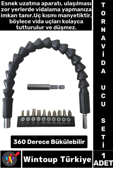 Kompakt Tamir Vidalama Montaj Elektrikli Matkap Tornavida 360 Derece Şaftlı ESNEK TORNAVİDA UCU SETİ