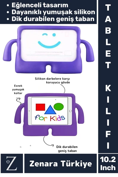 Apple Ipad 7. 8. 9. Nesil Uyumlu Geniş Taban Yumuşak Tutacaklı Silikon Çocuk Tablet Kılıfı 10.2 İnç ürün görseli