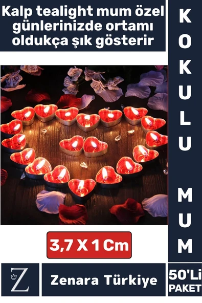 Dekoratif Ambians Sevgililer Günü Yıldönümü Gece Özel Gün Süslemesi 50 Adet KIRMIZI KALPLİ MUM