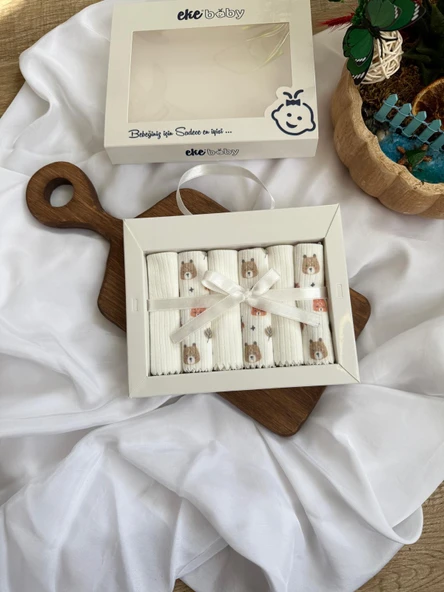 Penye Desenli, Kutulu Bebek Ağız Mendili , %100 Pamuklu , 6'lı 20x20 cm - 8