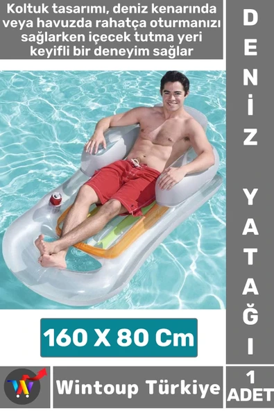 Dayanıklı Yüzme Havuz Deniz Keyif İçecek Koyma Yeri Koltuklu Tasarım Şişme Lüks Şeffaf DENİZ YATAĞI