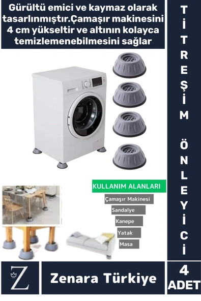 Çamaşır Makinesi Sandalye Kanepe Yatak Mobilya Titreşim Önleyici Sabitleyici Kaydırmaz Ayak 4 Adet
