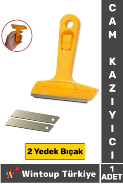 Ergonomik Keskin Çok Amaçlı Yer Buz Cam İnşaat Kalıntı Silikon Tortu Kazıyıcı 2 Yedek Bıçak Hediyeli