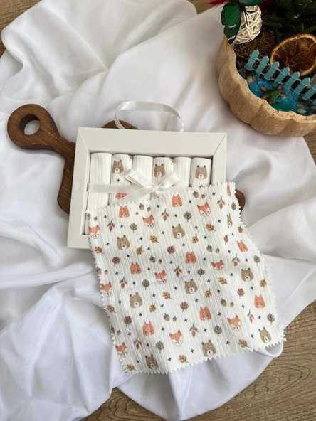 Penye Desenli, Kutulu Bebek Ağız Mendili , %100 Pamuklu , 6'lı 20x20 cm - 9