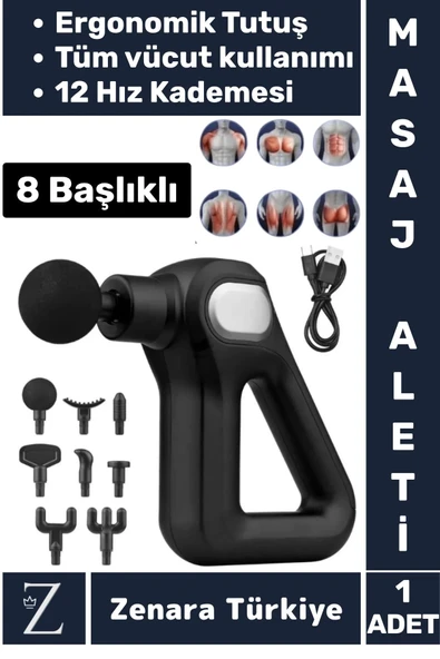 Ergonomik Kol Bacak Sırt Bel Yüksek Titreşim 12 Hız Kademeli Spor Fitness Kas 8 Başlıklı Masaj Aleti