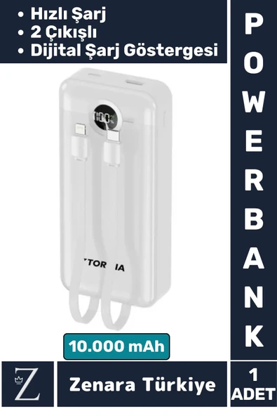 Kompakt Kamp Piknik Taşınabilir Şarj 2 Çıkış Dijital Şarj Göstergeli Hızlı Şarj 10.000 mAh POWERBANK