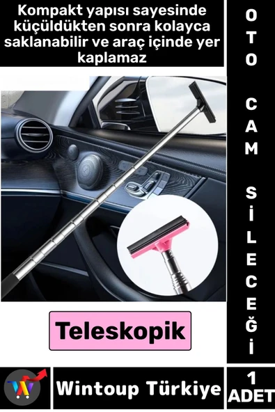 Kompakt Araç İç Dış Temizlik Yan Ayna Dikiz Aynası Silecek 90 Cm Uzayabilen TELESKOPİK CAM SİLECEĞİ
