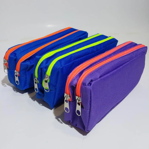 Bafix Kalem Çantası Çift Gözlü Kalem Kutusu Kalemlik (Karışık Renk 1 Adet)