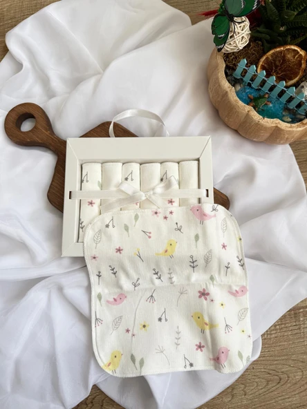 Penye Desenli, Kutulu Bebek Ağız Mendili , %100 Pamuklu , 6'lı 20x20 cm - 6