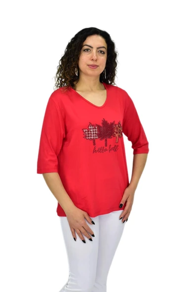 Kadın Kısa Kol Taşlı Bluz BGL-ST04711 - 11