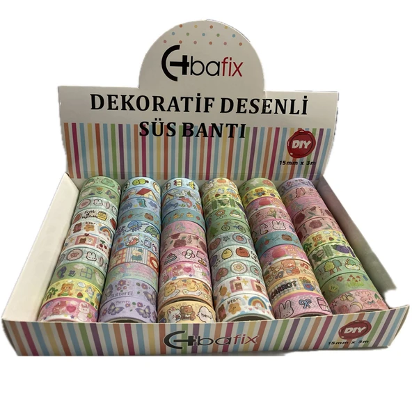 Bafix Desenli Bant Dekoratif Süs Bantı 15 MM x 3 MT 60 Lı Paket