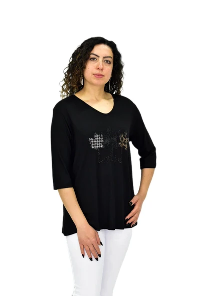 Kadın Kısa Kol Taşlı Bluz BGL-ST04711 - 10
