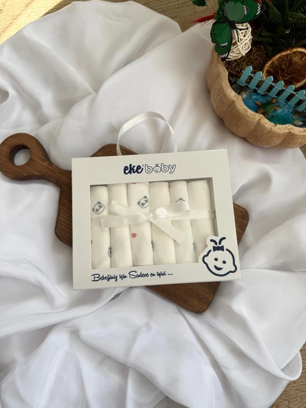 Penye Desenli, Kutulu Bebek Ağız Mendili , %100 Pamuklu , 6'lı 20x20 cm