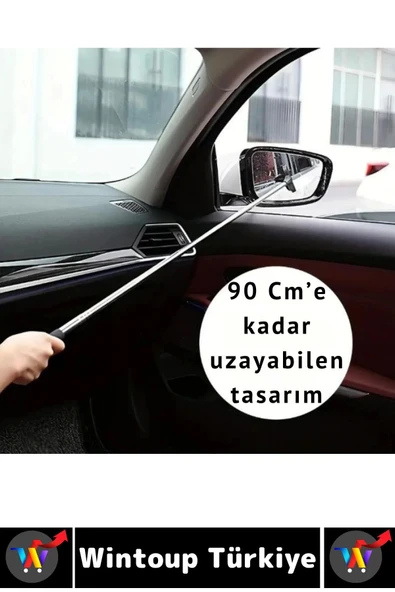 Kompakt Araç İç Dış Temizlik Yan Ayna Dikiz Aynası Silecek 90 Cm Uzayabilen TELESKOPİK CAM SİLECEĞİ - 3