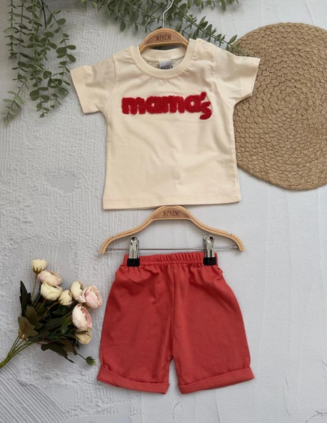 Kısa Kollu MAMA's İşlemeli Ünisex Çocuk Takımı - 10
