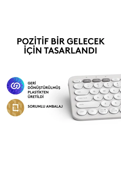K380s Pebble Keys 2 Çoklu Cihaz Özellikli Bluetooth Türkçe Q Klavye - Beyaz - 11
