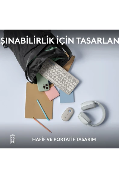 K380s Pebble Keys 2 Çoklu Cihaz Özellikli Bluetooth Türkçe Q Klavye - Beyaz - 8