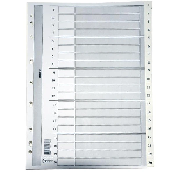 Bafix Seperatör 1-20 Rakamlı Karton A4 (15 Li Paket)