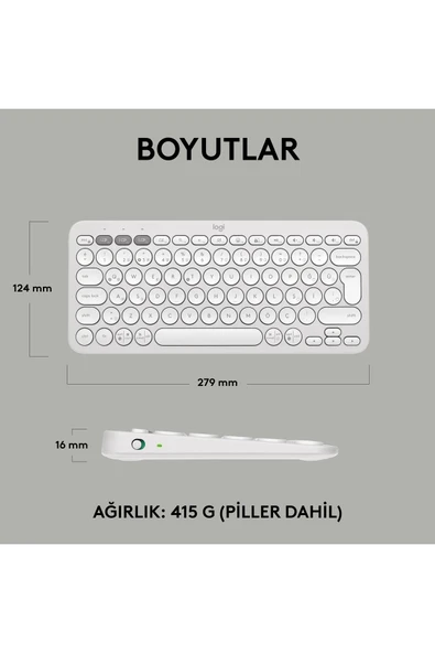 K380s Pebble Keys 2 Çoklu Cihaz Özellikli Bluetooth Türkçe Q Klavye - Beyaz - 9