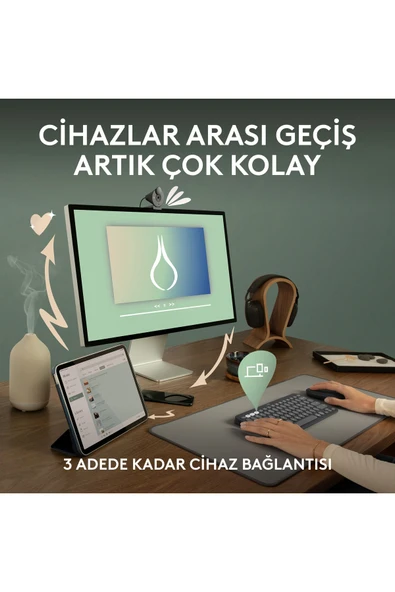 K380s Pebble Keys 2 Çoklu Cihaz Özellikli Bluetooth Türkçe Q Klavye - Beyaz - 3