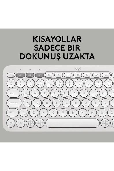 K380s Pebble Keys 2 Çoklu Cihaz Özellikli Bluetooth Türkçe Q Klavye - Beyaz - 4