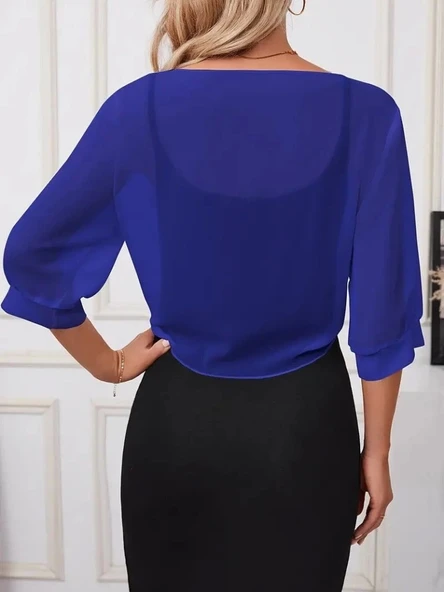 Kadın Truvakar Kol önden Bağlamalı Kısa şifon Bolero Ceket - 2