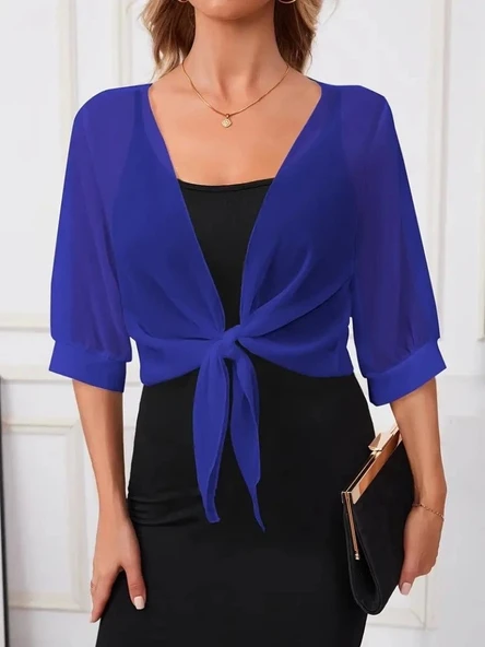 Kadın Truvakar Kol önden Bağlamalı Kısa şifon Bolero Ceket - 3