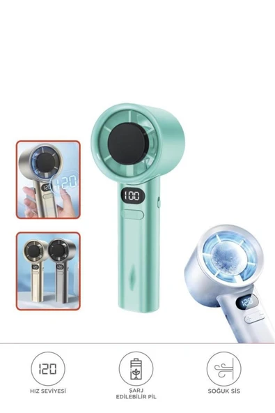 Dijital Ekranlı 120 Hız Şarjli Ayarlı Taşınabilir Mini Fan - 4